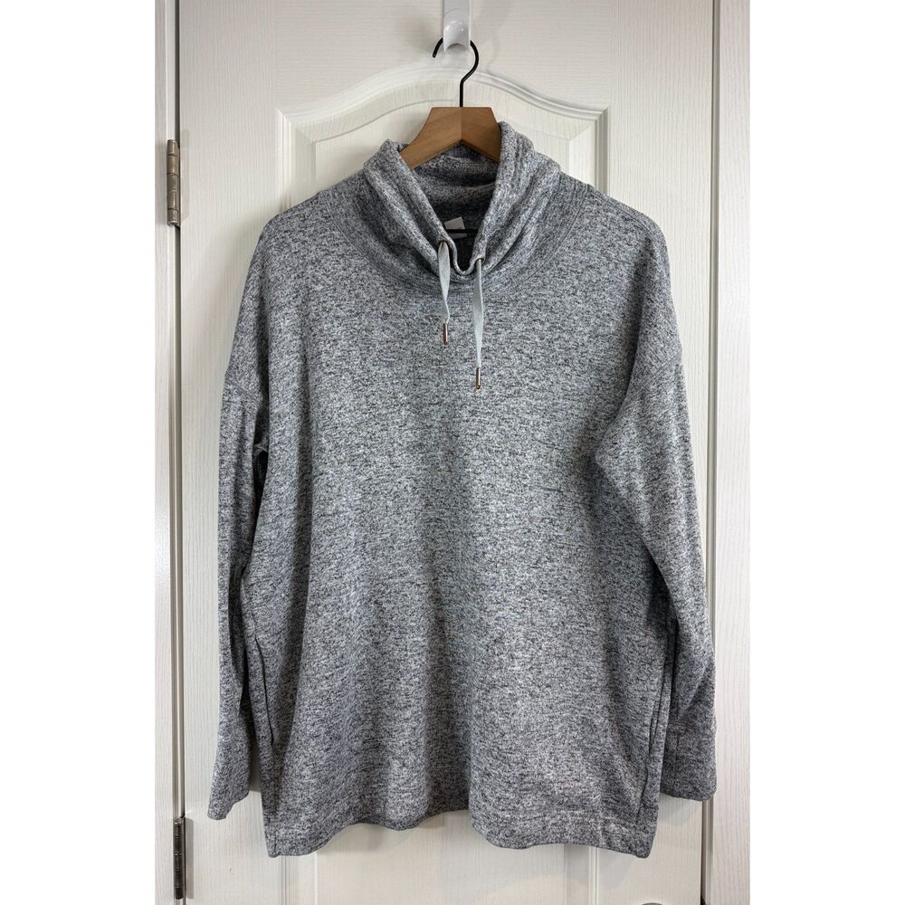 Old Navy Active Women's L Sweater-Knit Mock-Neck Tunic Sweatshirt Gray Pockets